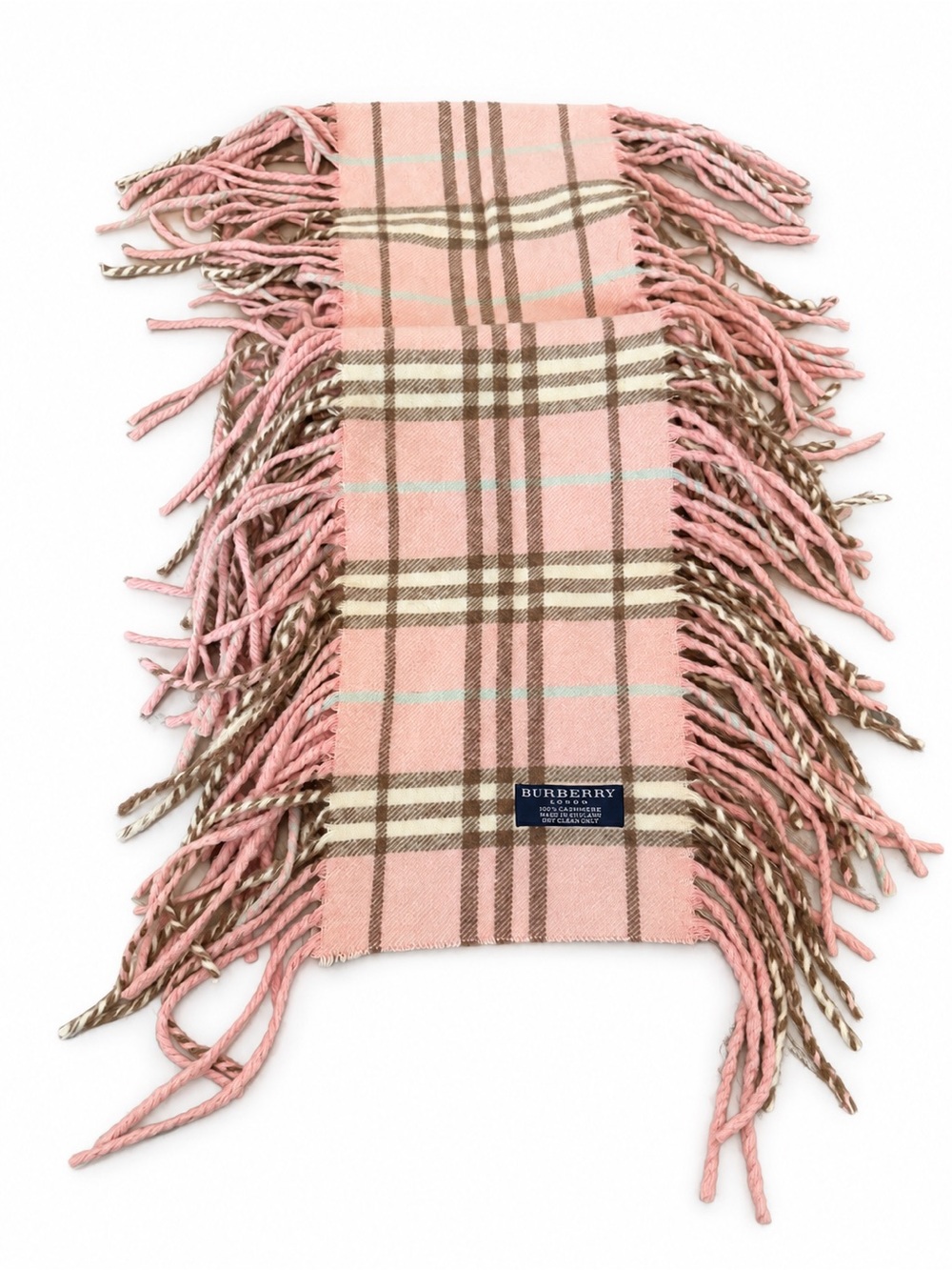 Burberry Pink and Brown Plaid Fringe Scarf